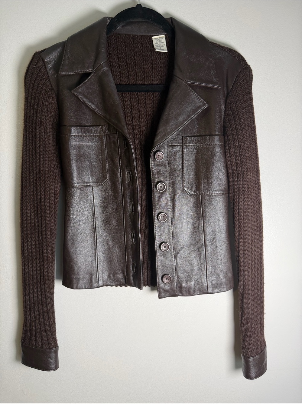 Vintage Genuine Leather and Knit 90s Y2K Jacket, Small